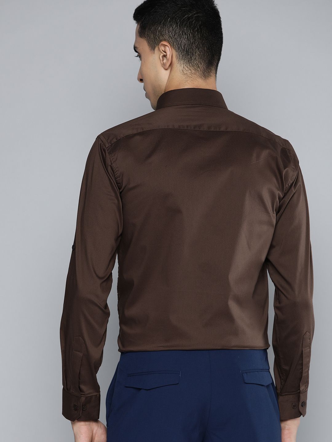 DENNISON Men Brown Solid Smart Slim Fit Stretchable Lycra Formal Shirt