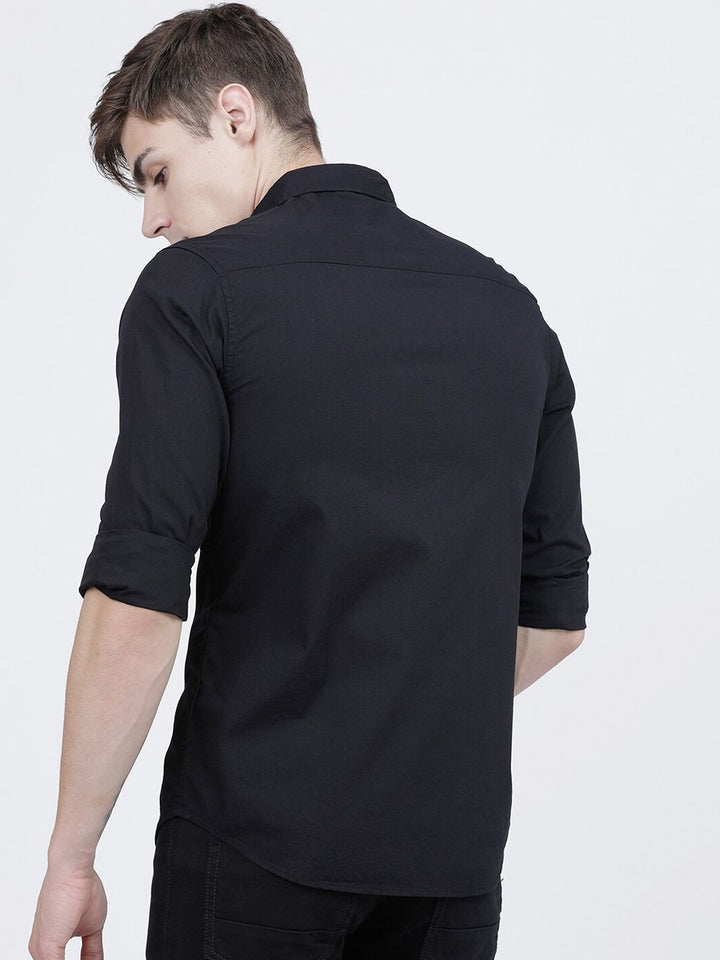 The Indian Garage Co Men Black Slim Fit Striped Casual Shirt