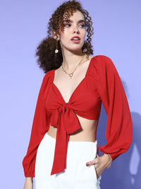 Berrylush Women Gorgeous Red Solid Wrap It Up Top