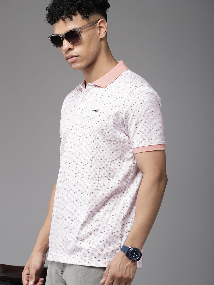 Park Avenue Men Geometric Print Polo Collar Slim Fit T-shirt