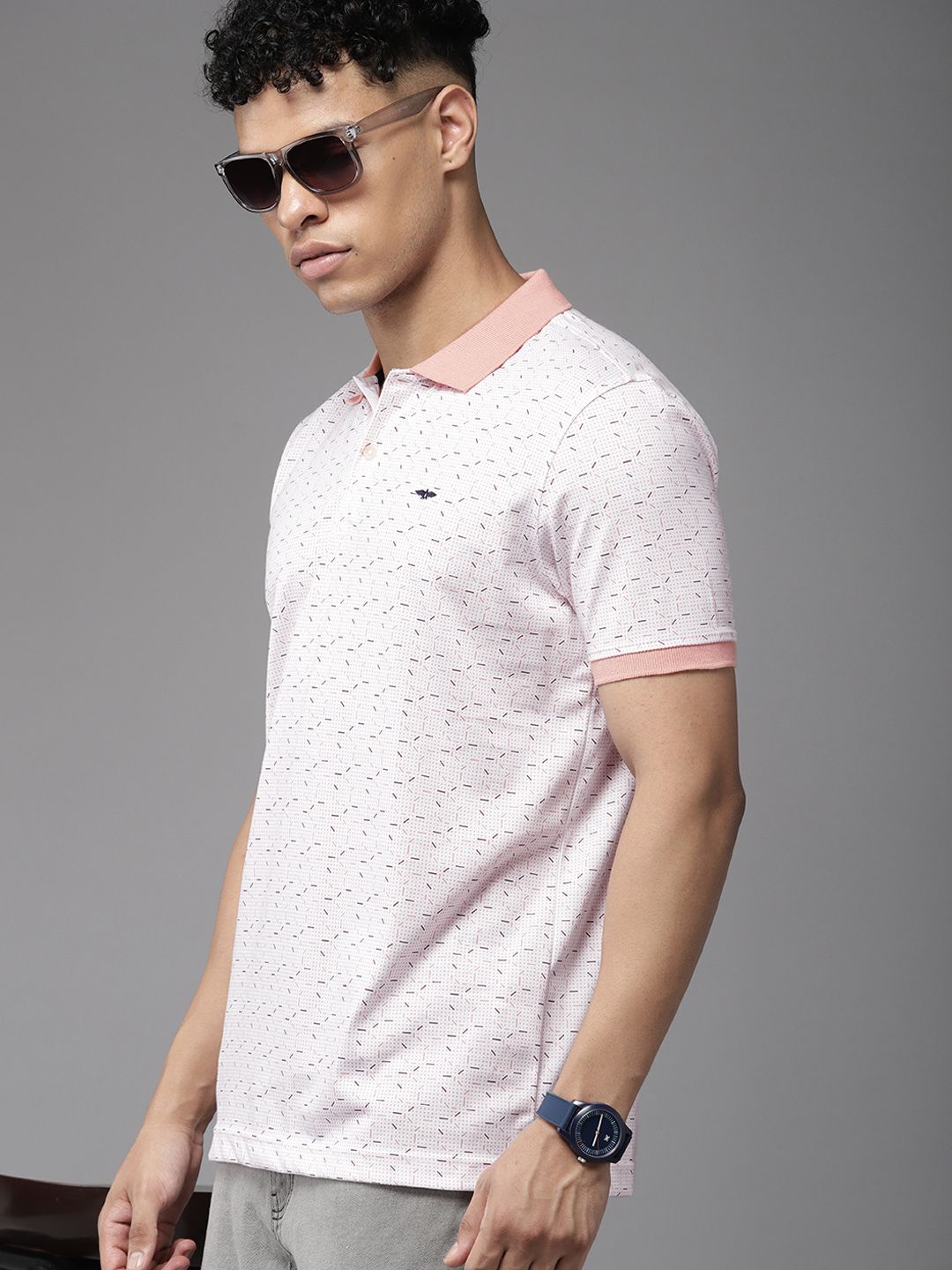 Park Avenue Men Geometric Print Polo Collar Slim Fit T-shirt