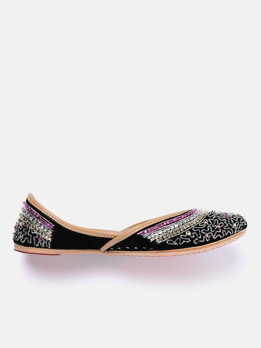 House of Pataudi Women Stone Embellished Ethnic Leather Mojaris