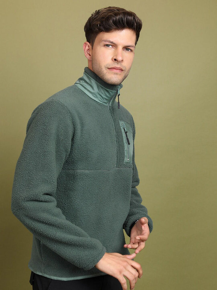 HIGHLANDER Green Mock Collar Pullover Sweatshirt
