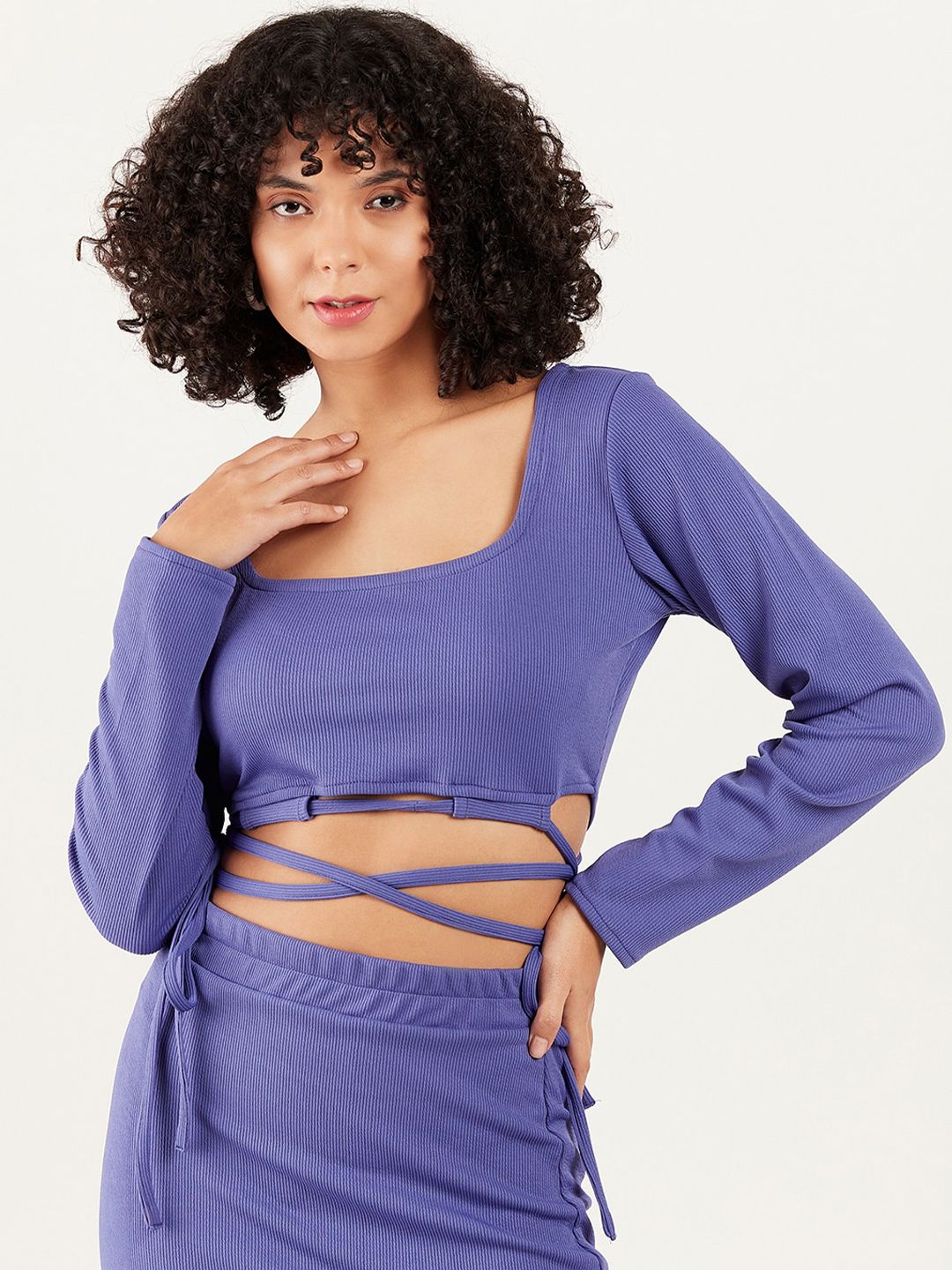 Athena Square Neck Waist Tie-Ups Fitted Crop Top