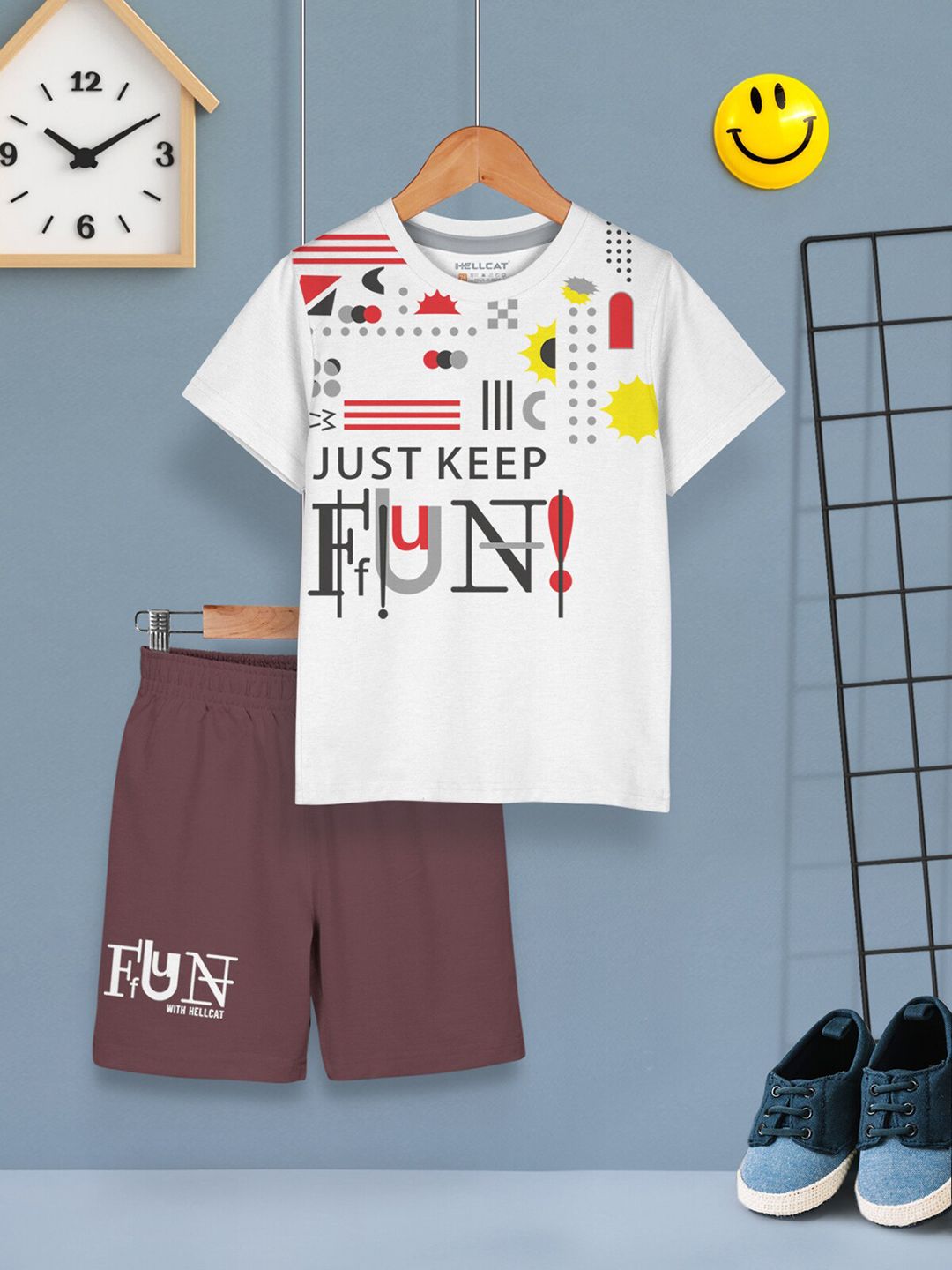 HELLCAT Boys Pack Of 3 Printed Round Neck T-shirt with Shorts