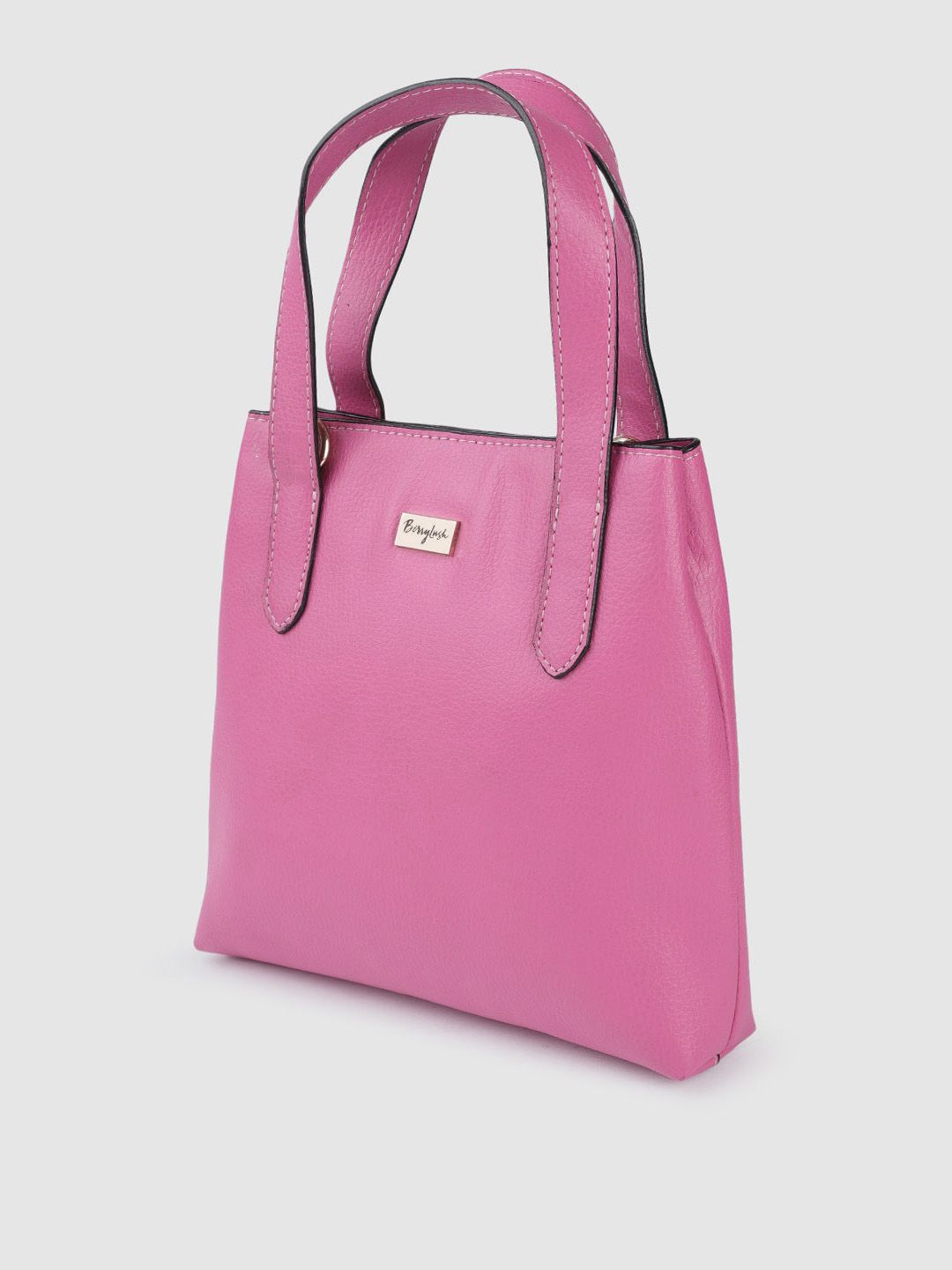 Berrylush Pink Solid Structured Handheld Bag with Detachable Sling Strap