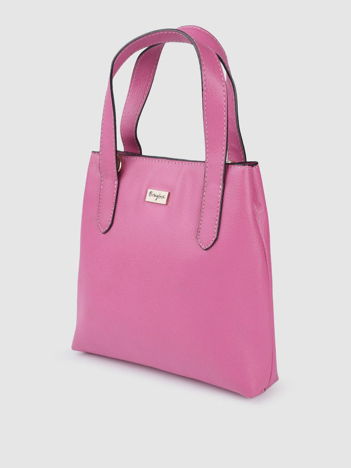Berrylush Pink Solid Structured Handheld Bag with Detachable Sling Strap
