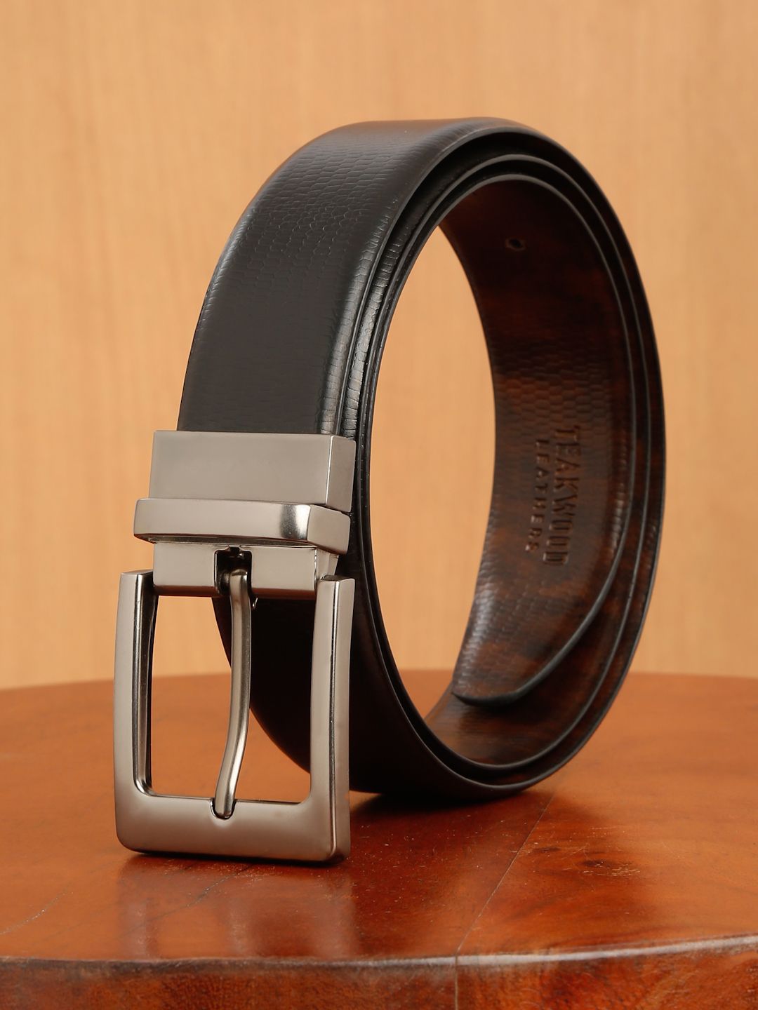 Teakwood Leathers Men Textured Leather Reversible Tang Closure Formal Belt