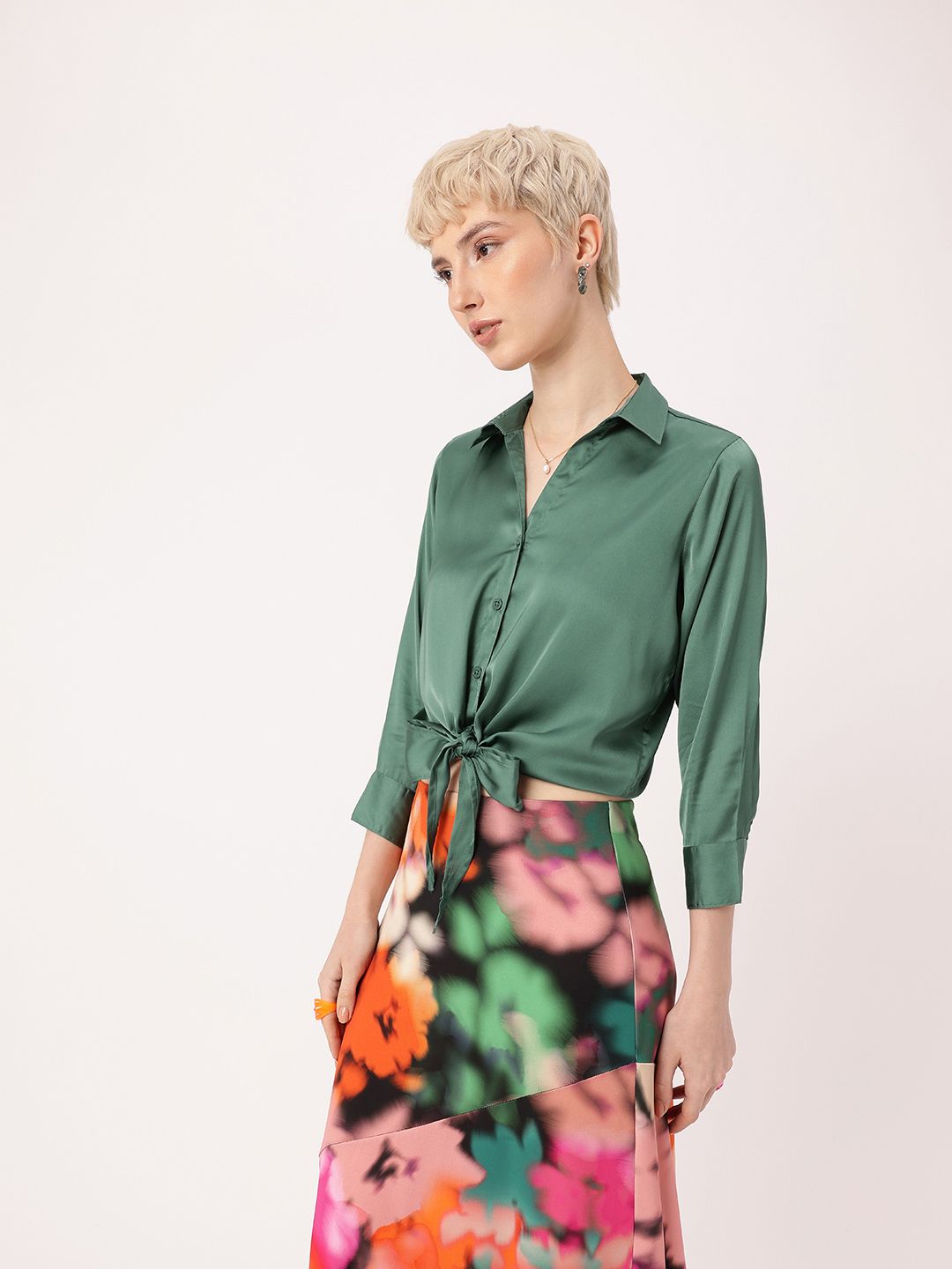 DressBerry Minimalistic Elegance Waist-Tied Satin Shirt