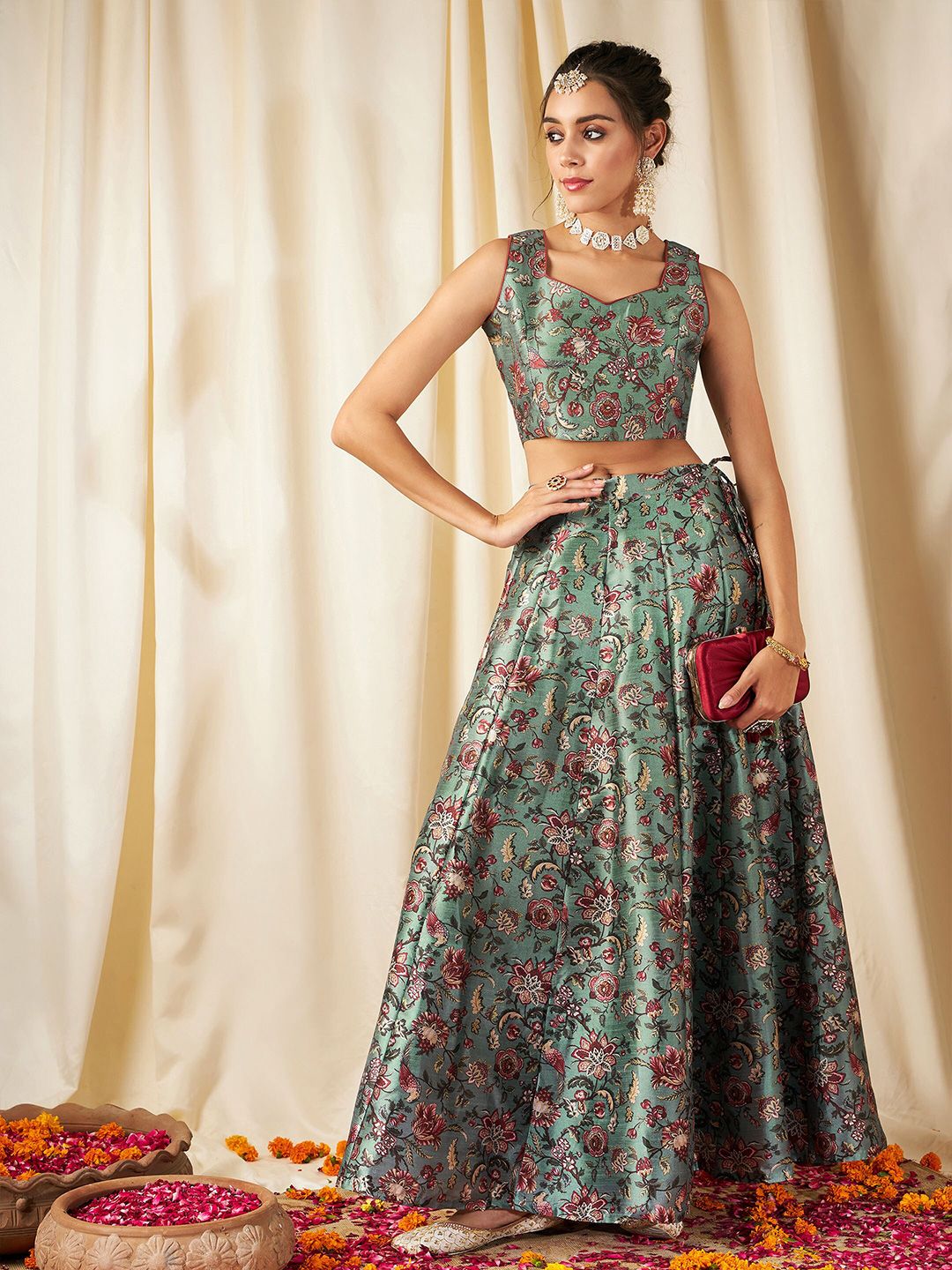 Shae by SASSAFRAS Floral Printed Ready to Wear Lehenga & Crop Top