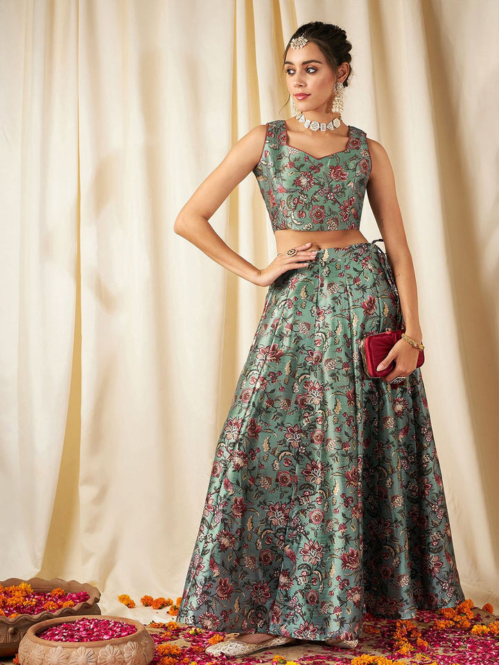 Shae by SASSAFRAS Floral Printed Ready to Wear Lehenga & Crop Top