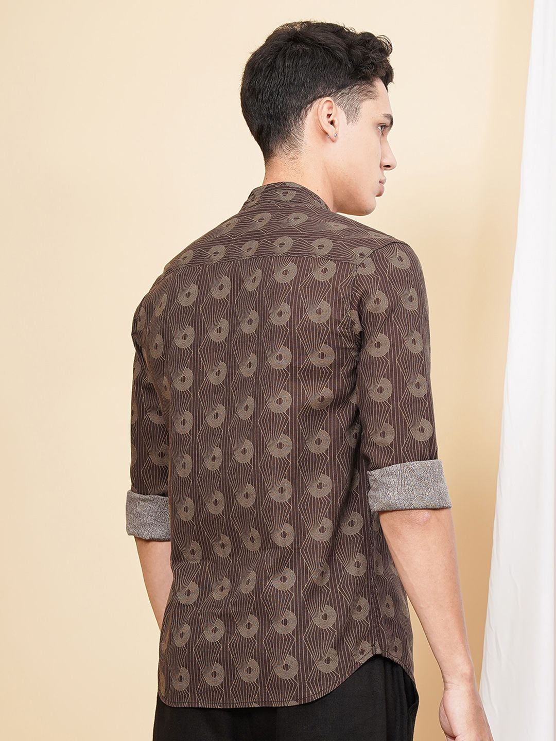 The Indian Garage Co Men Brown & Green Printed Cotton Casual Shirt
