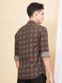 The Indian Garage Co Men Brown & Green Printed Cotton Casual Shirt