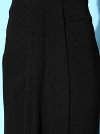 Berrylush Women Black Solid High Waist Draped Tulip Skirt