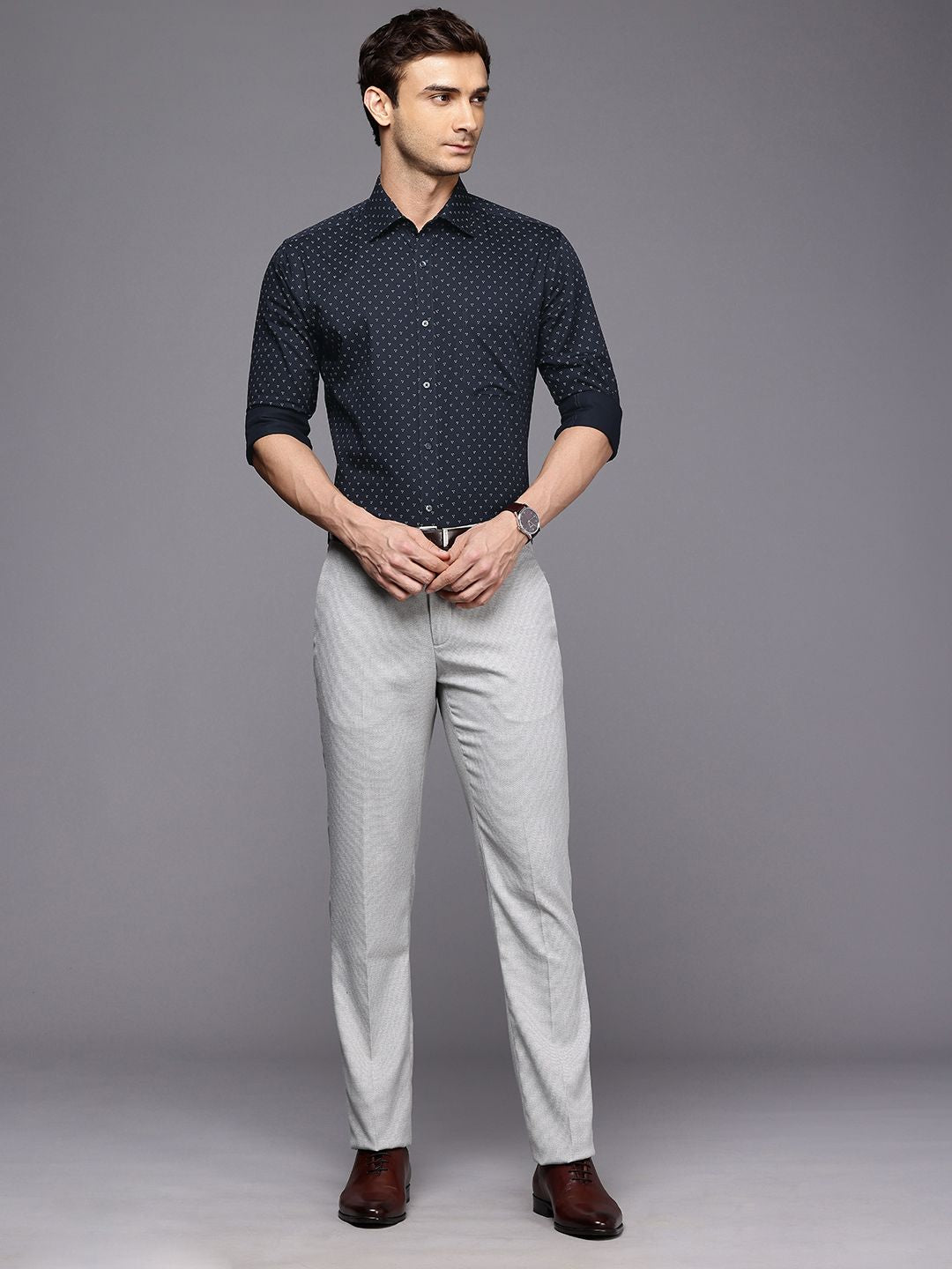 Raymond Slim Fit Geometric Printed Pure Cotton Formal Shirt