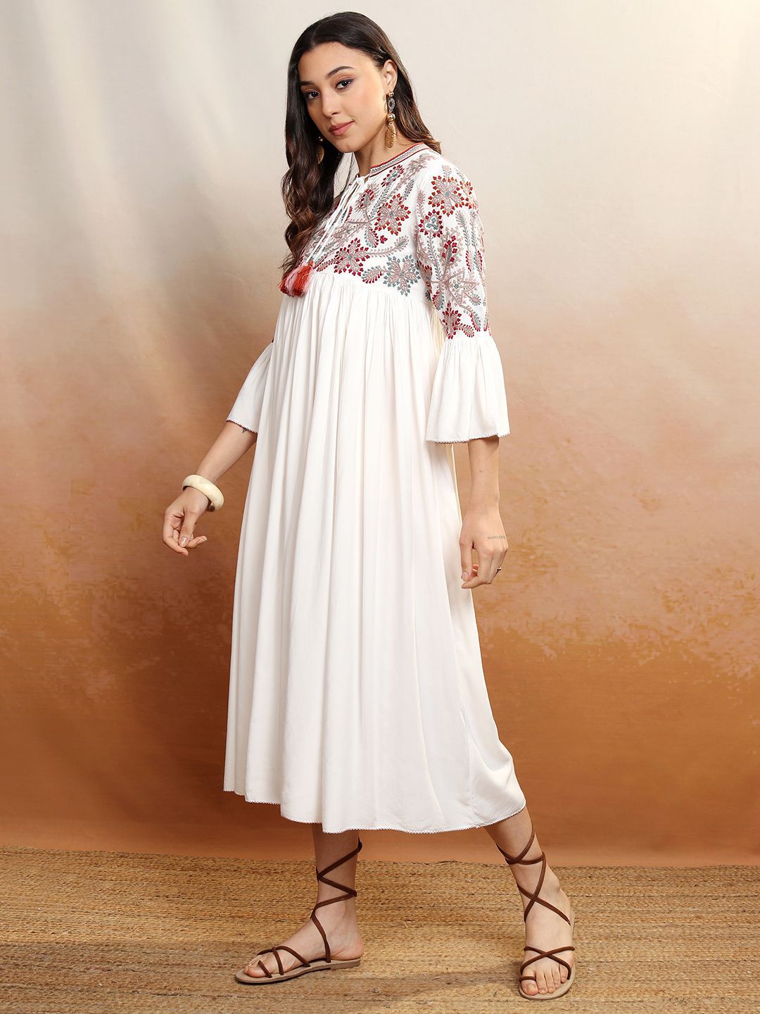 Vishudh Floral Embroidered A-Line Midi Dress