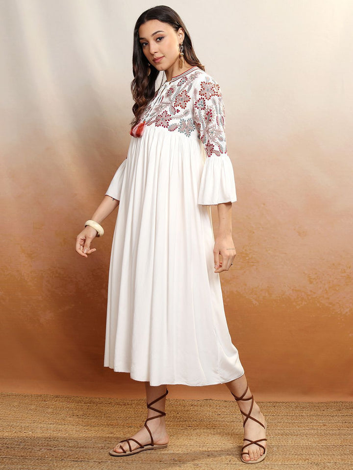 Vishudh Floral Embroidered A-Line Midi Dress