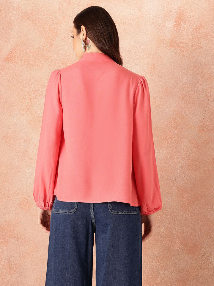 all about you Tie-Up Neck Puff Sleeves Top