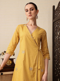 House of Pataudi Pure Cotton Floral Embroidered Sequinned Angrakha Jashn Kurta