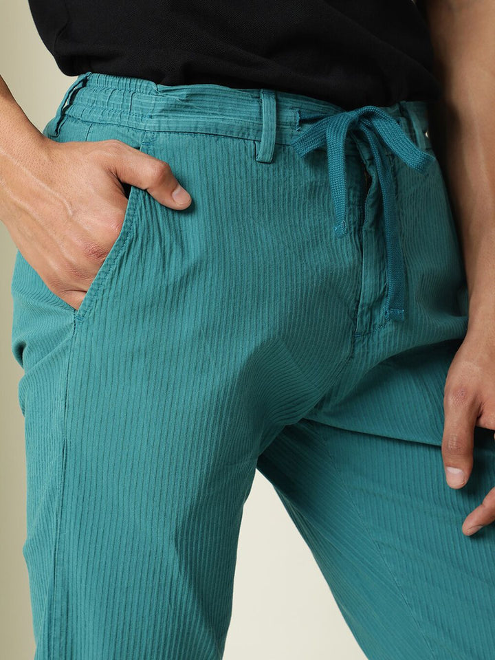 RARE RABBIT Men Slim Fit Textured Pure Cotton Trousers