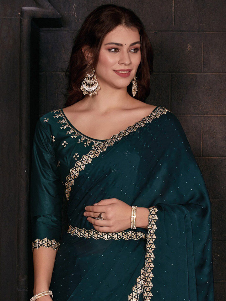 Saree mall Embellished Border Beads and Stones Satin Saree