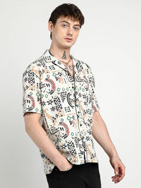 Campus Sutra Men Comfort Oversized Cuban Collar Printed Bohemian Casual Shirt