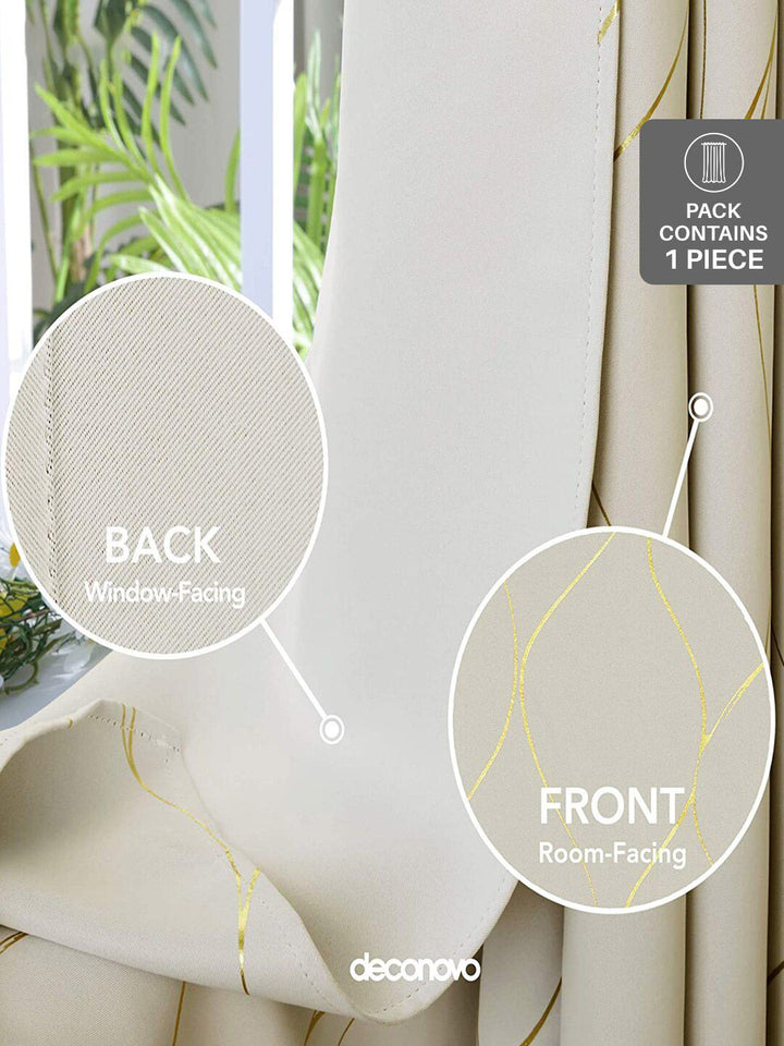 URBAN SPACE Gold Foil Beige & Gold-Toned Abstract Black Out Door Curtain