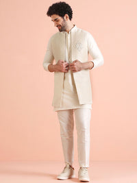 KISAH Men Zari Regular Fit Woven Design Kurta Nehru Jacket Trouser Set