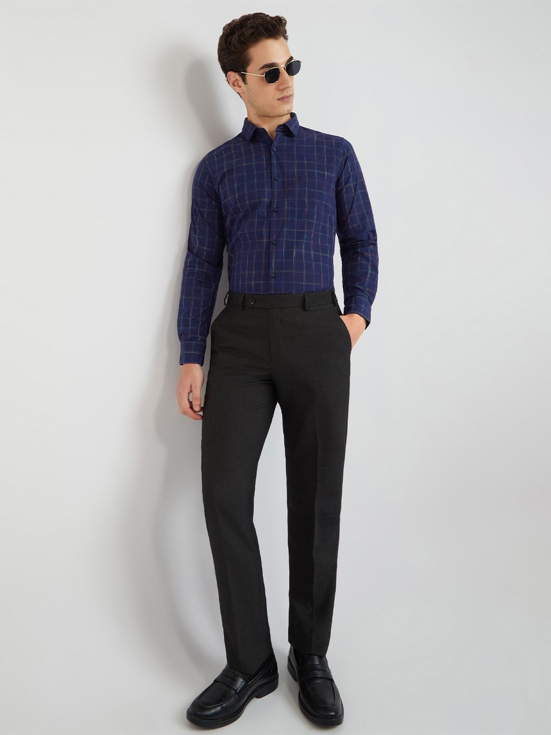 Raymond Men Blue Checked Pure Cotton Shirt