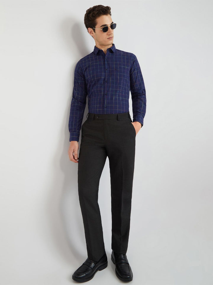 Raymond Men Blue Checked Pure Cotton Shirt