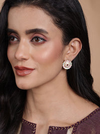 PANASH Set Of 3 Gold-Plated Circular Stone Studded & Beaded Studs