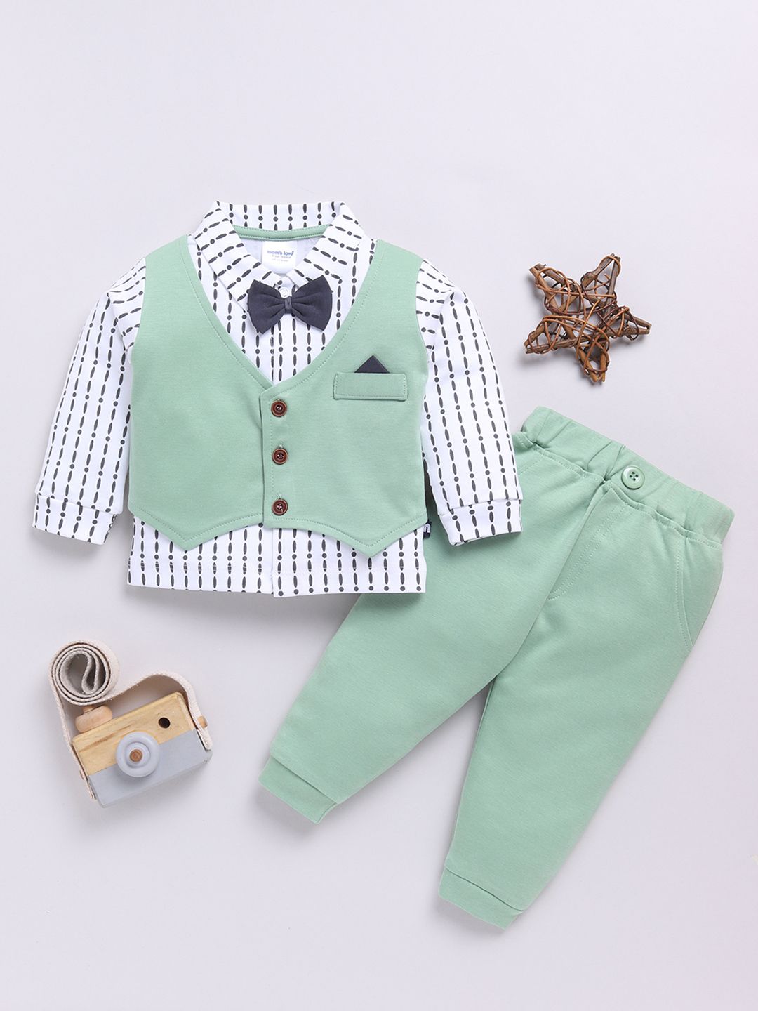 Moms Love Infant Boys Printed Pure Cotton Shirt with Joggers