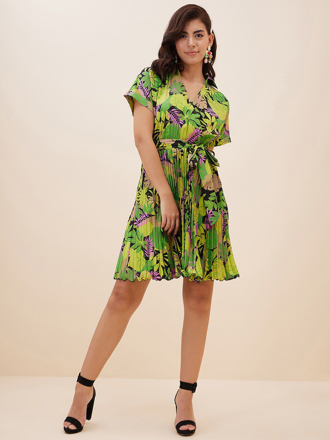 Antheaa Floral Print Crepe Fit & Flare Dress