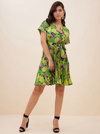 Antheaa Floral Print Crepe Fit & Flare Dress