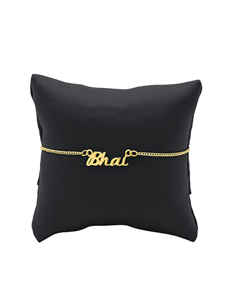 Voylla Gold-Toned Engraved with The Word 'Bhai' Rakhi Bracelet with Roli Chaawal Pack