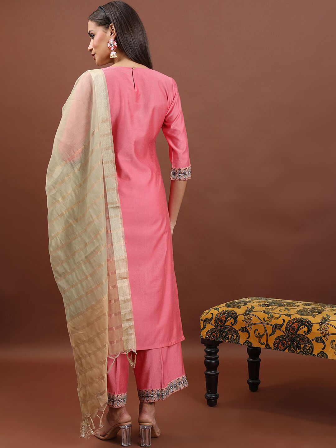 Vishudh Floral Yoke Design Regular Kurta with Palazzos & With Dupatta