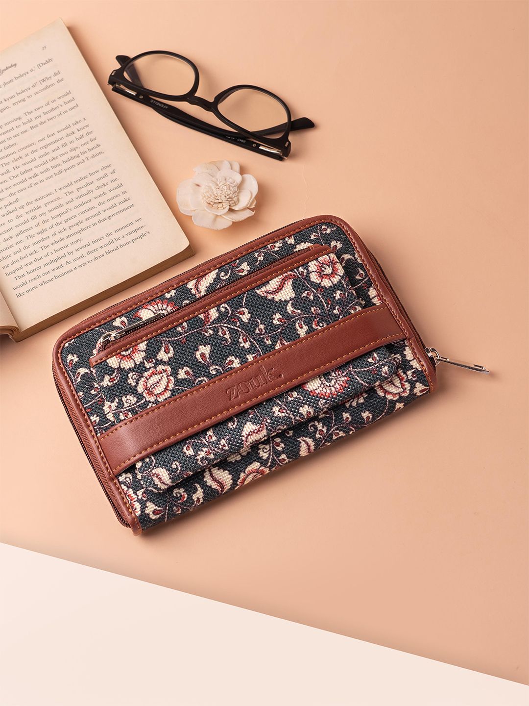 ZOUK Women Floral Printed Zip Around Wallet