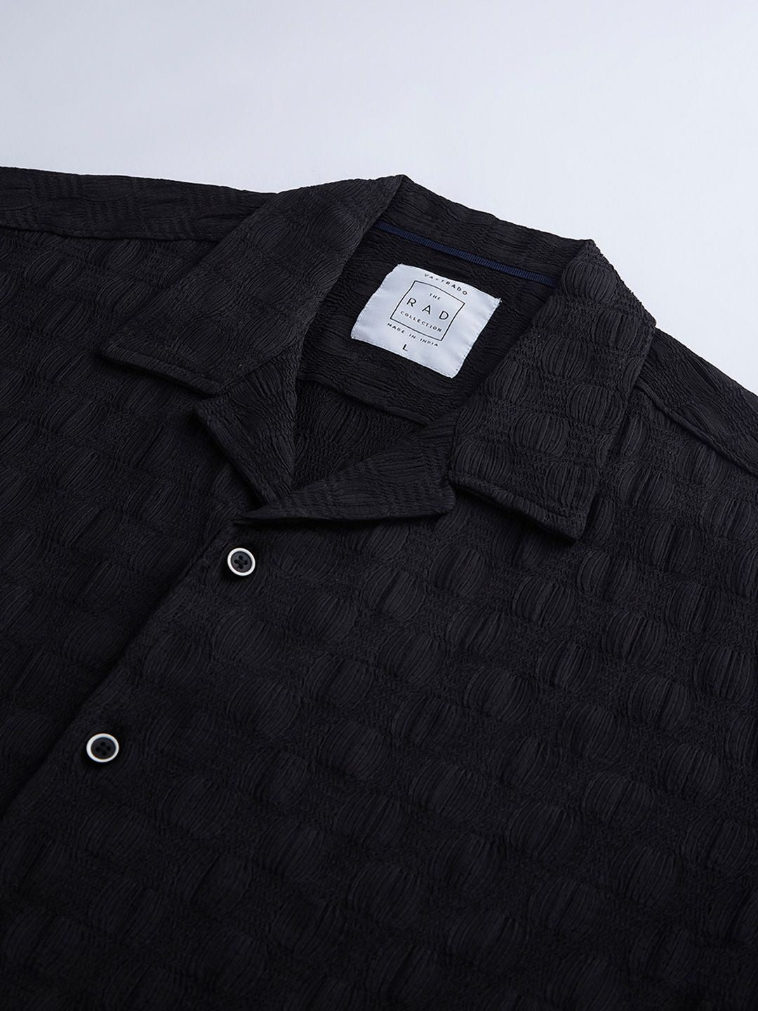 VASTRADO Men Classic Cuban Collar Textured Oversized Casual Shirt
