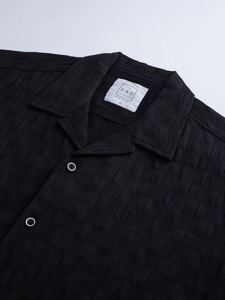 VASTRADO Men Classic Cuban Collar Textured Oversized Casual Shirt
