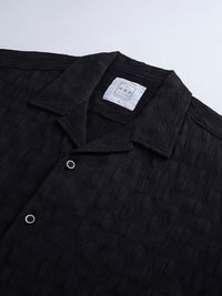 VASTRADO Men Classic Cuban Collar Textured Oversized Casual Shirt