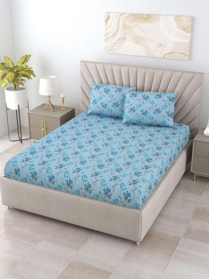 BOMBAY DYEING Epigram Grey Printed Pure Cotton 120 TC Queen Bedsheet Set 2.24 m X 2.54 m