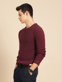 Mr Bowerbird Men Maroon Tailored Fit Solid Pullover