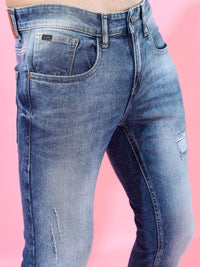 HIGHLANDER Men Blue Tapered Fit Low Distress Heavy Fade Jeans