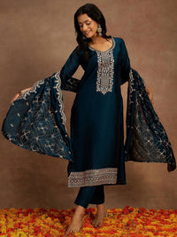 Libas Yoke Design Sequinned Straight Kurta with Trousers & With Dupatta
