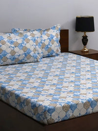 BOMBAY DYEING Blue & White Floral 160 TC Queen Bedsheet with 2 Pillow Covers