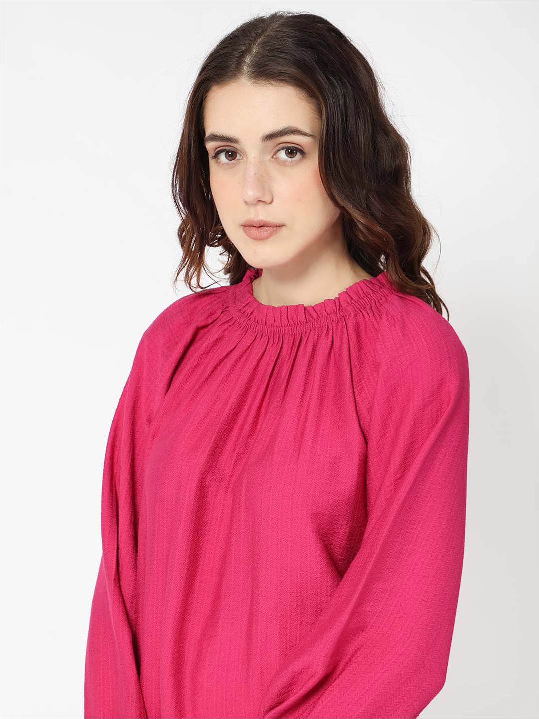 Rareism Round Neck Cuffed Sleeves Dopamine Formal atas