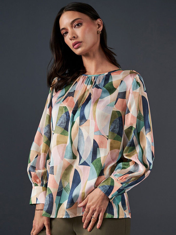 AND Abstract Printed Boat Neck Top