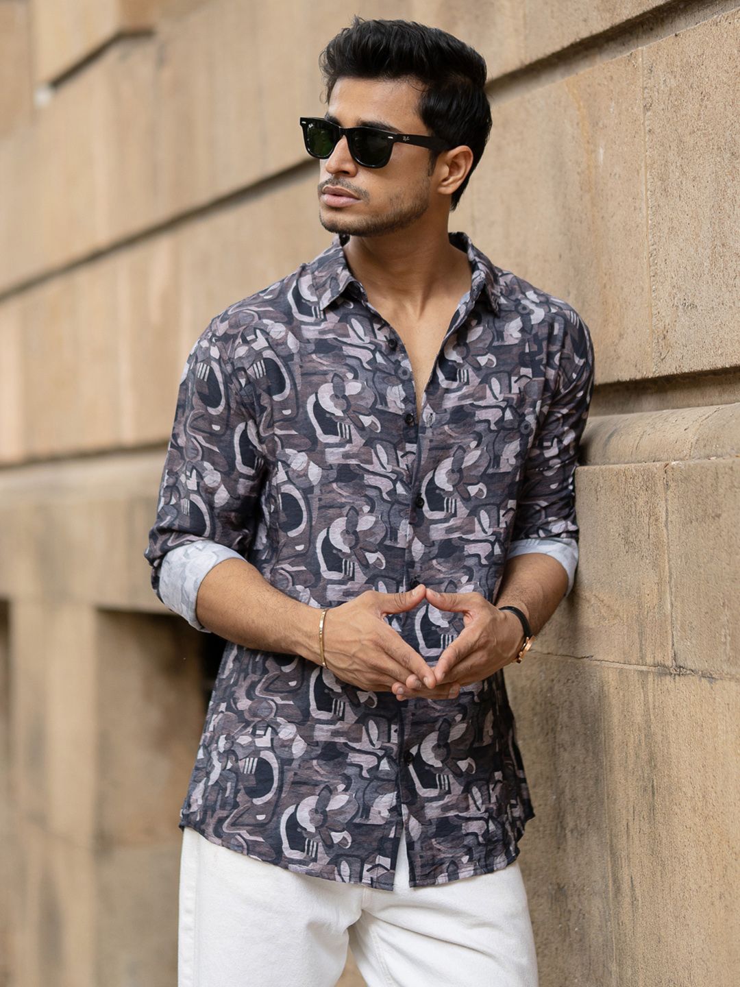 Powerlook Men Spread Collar Abstract Printed Cotton Casual Shirt