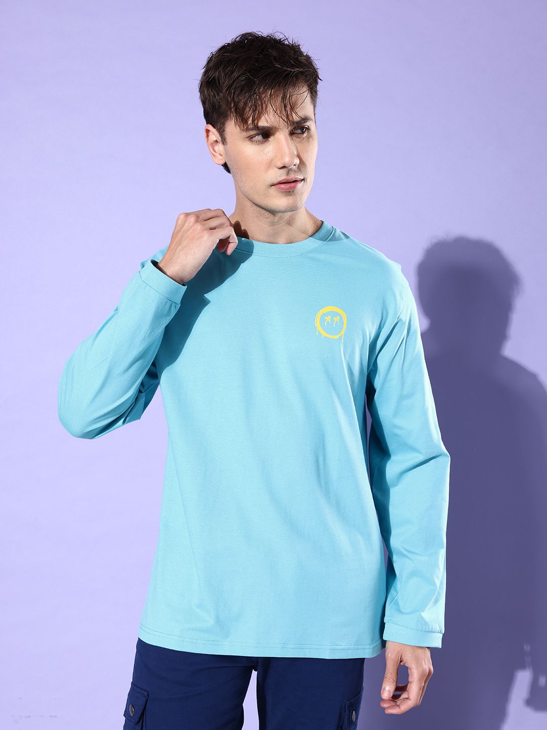Difference of Opinion Men Turquoise Blue Printed Pure Cotton Oversized T-shirt