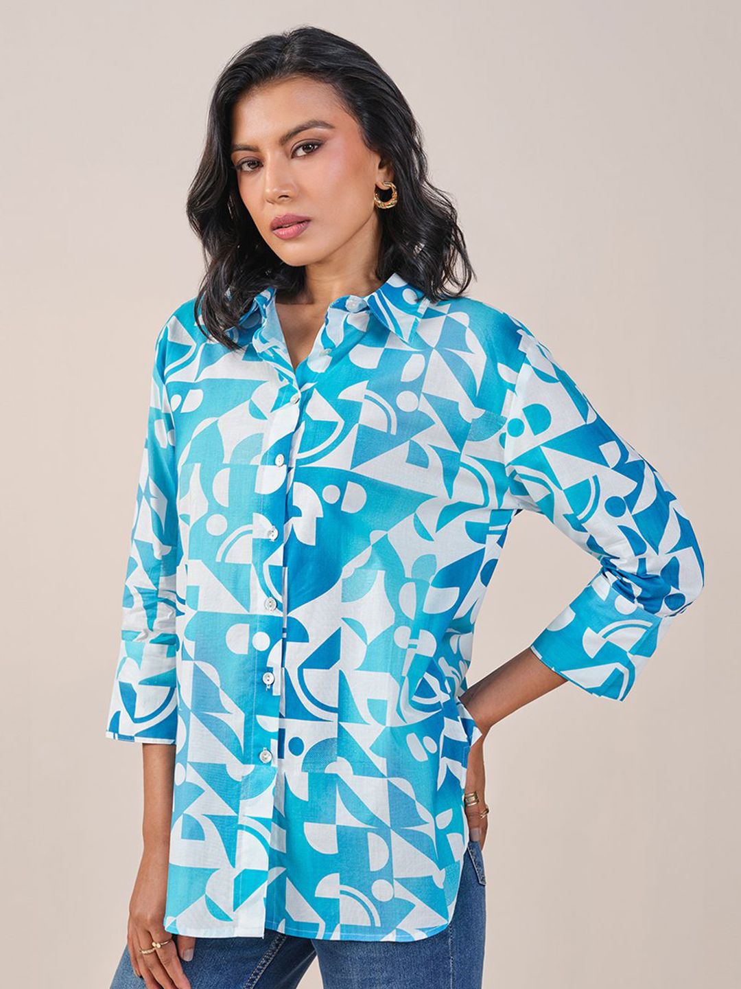 AND Shirt Style Printed Cotton Top